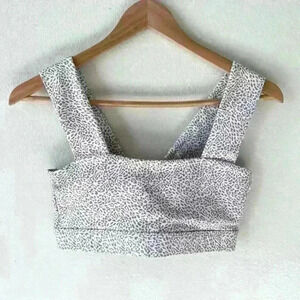 Allfenix M Crop Shelf Bra White Beige Leopard Print Top Stretch Gym Athleisure